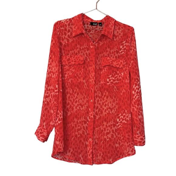 Ana leopard button down semi sheer blouse size medium - Picture 1 of 6